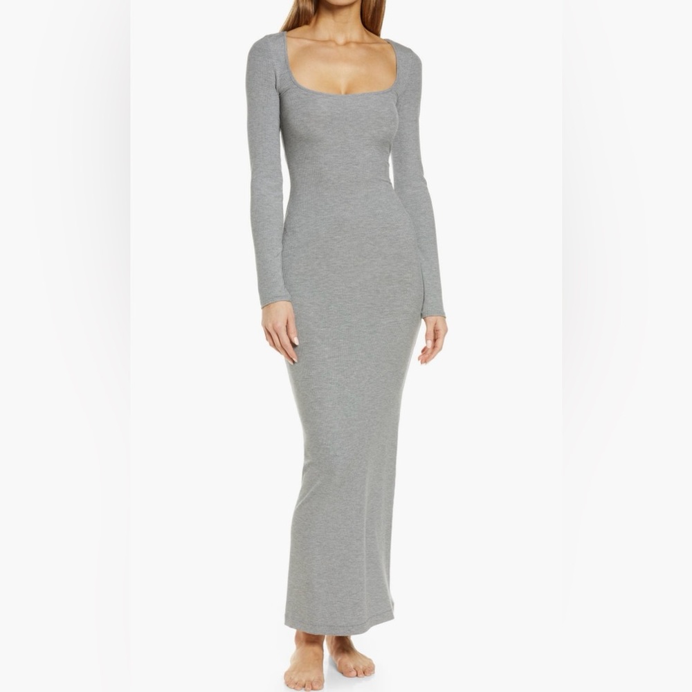NWT - SKIMS | Soft Lounge Long Sleeve Dress Heather Gray Maxi M
